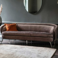 Tesoro Modern 3 Seater Taupe Velvet Fabric Sofa with Curved Line Design 80x221cm