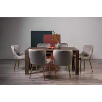 Turin Dark Oak Extending Kitchen Dining Set 6 Cezanne Grey Velvet Fabric Chairs