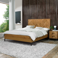 Rustic Oak 5ft King Size Bed Wooden Panelled Chevron Patterned Headboard