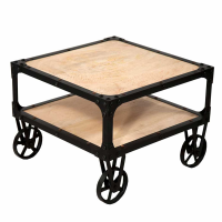 Urban Chic Industrial Metal Framed Wooden Coffee Table With Wheels