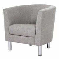 Modern Light Pale Grey Fabric Upholstery Armchair on Chrome Metal Legs