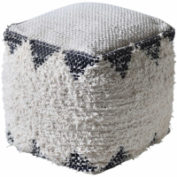 Dizy Hand Woven Pit Loom Ivory And Charcoal Recycled Cotton Pouffe