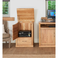 Solid Light Oak Office Printer Storage Cupboard Cabinet 1 Drawer Lift Up Lid