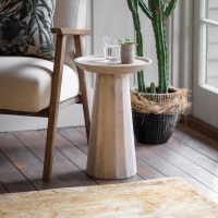White Wash Round Side End Lamp Table Conical Base 48cm Tall 33cm Diameter