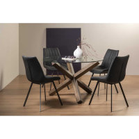 Turin 4 Seater Round Dining Table And 4 Fontana Dark Grey Faux Suede Chairs Dining Set