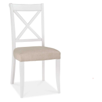 Modern Ivory Painted X Cross Back Kitchen Dining Room Chair Sand Fabric Seat Pad