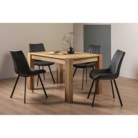 Light Oak 125 to 165cm Extending Dining Table Set 4 Dark Grey Faux Leather Chairs
