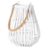 Small Domed White Rattan wicker Lantern With Rope Detail Garden Outdoor