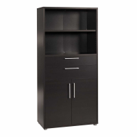 Retro Black Woodgrain 2 Door 2 Drawer Living Room Bookcase With Metal Handles 186x89.2cm