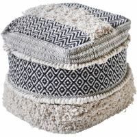 Gedser Hand Woven Pit Loom Ivory And Charcoal Cotton Pouffe