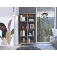 Washed Oak and Carbon Grey Oak Effect Wide Open Bookcase with Metal Legs
