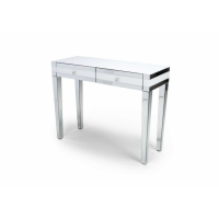Modern 2 Drawer White and Mirrored Glass Dressing Table Crystal Glass Knobs