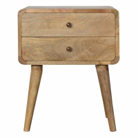 Scandinavian Curved Edge Bedroom Rectangular 2 Drawer Bedside in Oakish Finish 55x45cm