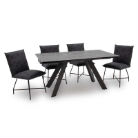 Industrial Large 160cm to 240cm Extending Dining Room Table Grey Glazed Glass Top
