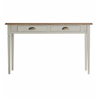 French Storm Taupe Painted Oak Parquet Top 2 Drawer Console Table Desk 77x130cm