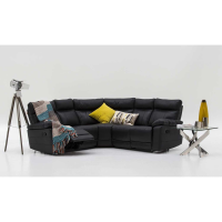 Large Modern Black Real Leather Upholstered Corner Sofa Group 217cm Wide