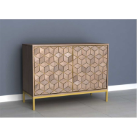 Elyse 2 Door Sideboard Cupboard Buffet on Gold Metal Legs Modern 3D Cube 99cm Wide