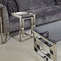 Geometric Modern Designed Sofa Table End Table Silver Steel Framed Glass Top