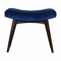 Royal Blue Cotton Velvet Deep Button Bench