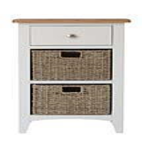 Modern Oak And Woven Wicker White Painted 1 Drawer 2 Basket Storage Unit 75 x 50cm