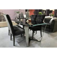 Zola Modern Black Glass 180cm Kitchen Dining Table on Chrome Steel Legs