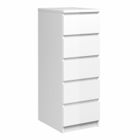 Modern White High Gloss Slim 5 Drawer Bedroom Chest With Recessed Handles 111.3 x 40.4cm