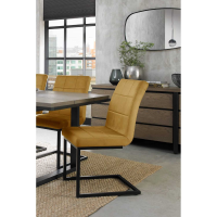 Lewis Mustard Yellow Velvet Fabric Cantilever Dining Chair Black Metal Legs