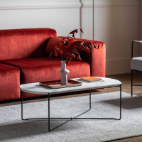 Modern Coffee Sofa Table Black Metal Framed White Marble Effect Top 100cm Wide