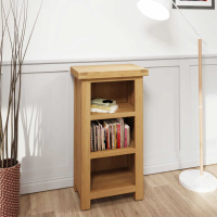 Modern Rustic Natural Medium Oak Small Narrow Open Bookcase Satin Lacquered Finish