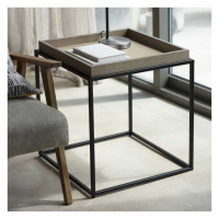 Modern Style Grey Finish Oak Wood And Metal Living Room Tray Side Table 60x55cm