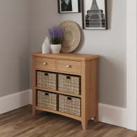 Modern Oak 6 Drawer 4 Wicker Basket Console Storage Unit 75 x 80cm