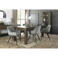 Turin Dark Oak Large Extending Dining Set 6 Dali Grey Velvet Fabric Chairs 165 to 225cm