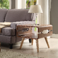 Havana Retro Modern Curved Edge Walnut Lamp End Table on Light Oak Legs