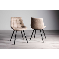 Modern Dining Chair Tan Brown Faux Suede Fabric Black Metal Legs
