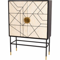 Rialto Bone Inlay Black and Cream Finish Tall 2 Door Kitchen Bar Cabinet Cupboard 140x100x40cm