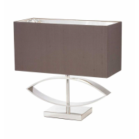 Modern Taupe Box Silk Shade and Silver Plated Steel Base Table Lamp