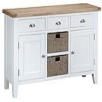 Modern Style White Painted 3 Drawer 2 Door Large Sideboard with Wicker Baskets 85x140cm