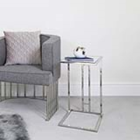 Modern Stainless Steel Glass Top Sofa End Table 60x50x32cm