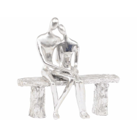 Polished Silver Resin Romantic Lovers Couple on Bench Resin Sculpture