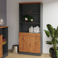 2 Door Bookcase Storage Cabinet Wotan Oak And Dark Grey