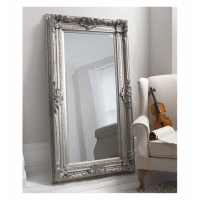 Modern Style Baroque Framed Rectangular Silver Leaf Ornate Wall Mirror 184.5 x 99cm