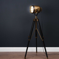 Brass and Black Industrial Spotlight Adjustable Tripod Floor Lamp 140cm