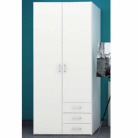 Traditional Slim White 2 Door Double Bedroom Wardrobe With Metal Handles 200.4x77.6cm