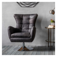Modern Style Ebony Leather Upholstered Swivel Arm Chair With Chrome Base 95 x 70cm