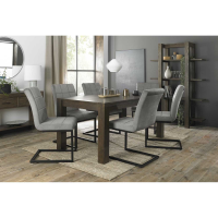 Dark Oak 165 to 225cm Extending Dining Table Set 6 Light Grey Fabric Cantilever Chairs