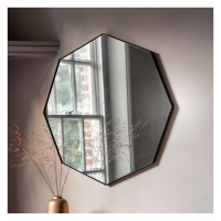 Modern Octagonal Arched Black Metal Frame Bedroom Wall Mirror 80cm Diameter