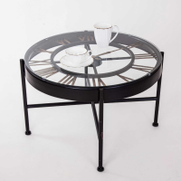 Modern Clock Face Round Coffee Table Black Metal Glass Top 75cm Diameter