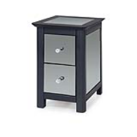 Modern 2 Drawer Dark Carbon Petite Bedside Cabinet Table Smoked Glass Mirrored Panels