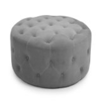 Modern Small Round Brushed Grey Velvet Fabric Buttoned Back Pouffe Footstool 60cm Diameter