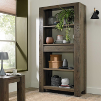 Logan Fumed Oak Open Display Unit Cabinet with Drawer 194cm Tall x 100cm Wide